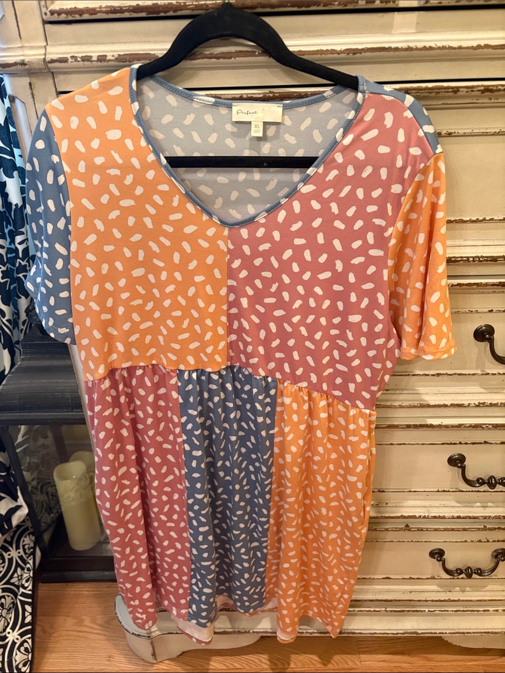 Multicolor White Dot V-Neck Dress